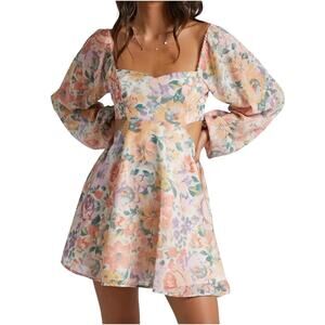 SHOWPO. Ebonee Mini Cutout Dress Puff Sleeve Floral Boho Cottagecore Size 2